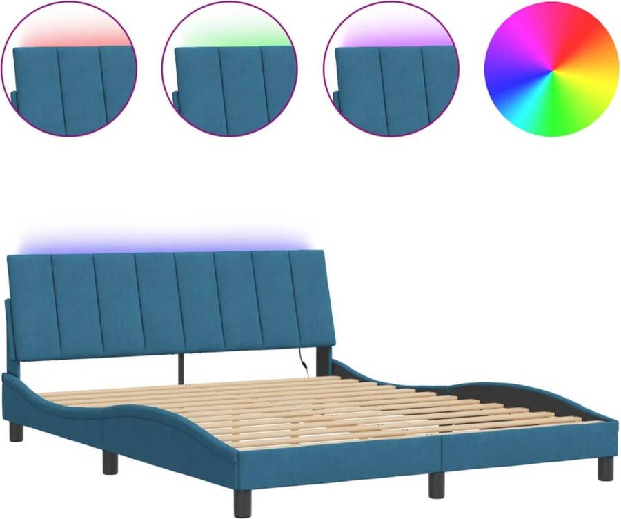 VidaXL Bedframe met LED zonder matras Hanko fluweel blauw 160x200 cm