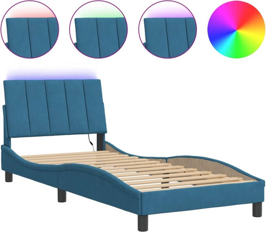 VidaXL Bedframe met LED zonder matras Hanko fluweel blauw 80x200 cm - Foto 2
