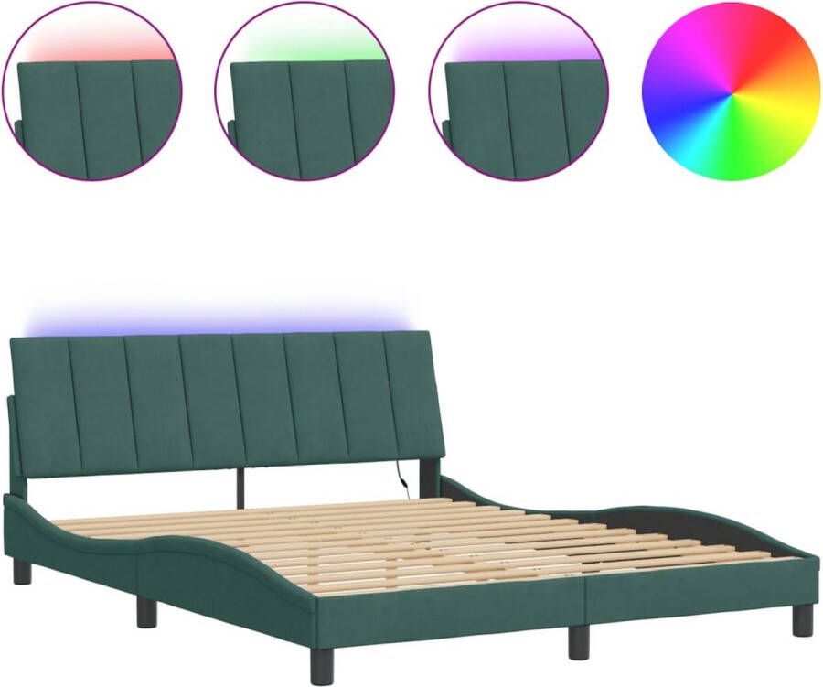 VidaXL Bedframe met LED zonder matras Hanko fluweel donkergroen 160x200 cm - Foto 2