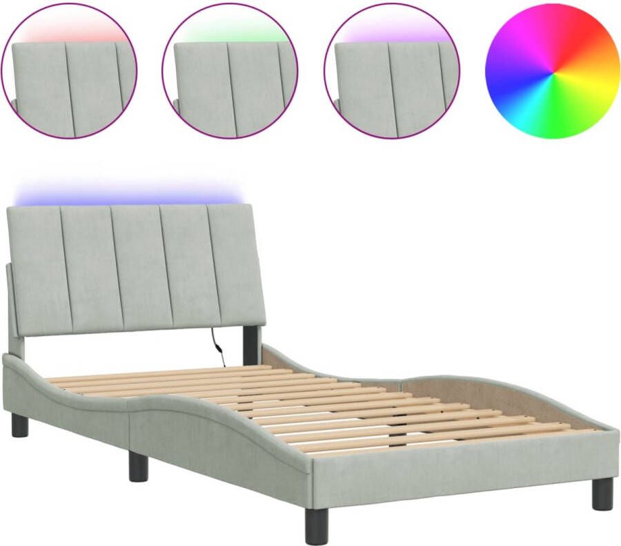 VidaXL Bedframe met LED zonder matras Hanko fluweel lichtgrijs 100x200 cm - Foto 2