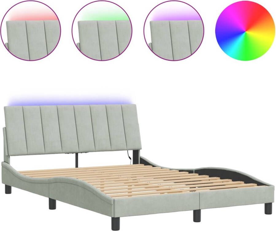 VidaXL Bedframe met LED zonder matras Hanko fluweel lichtgrijs 140x200 cm - Foto 2