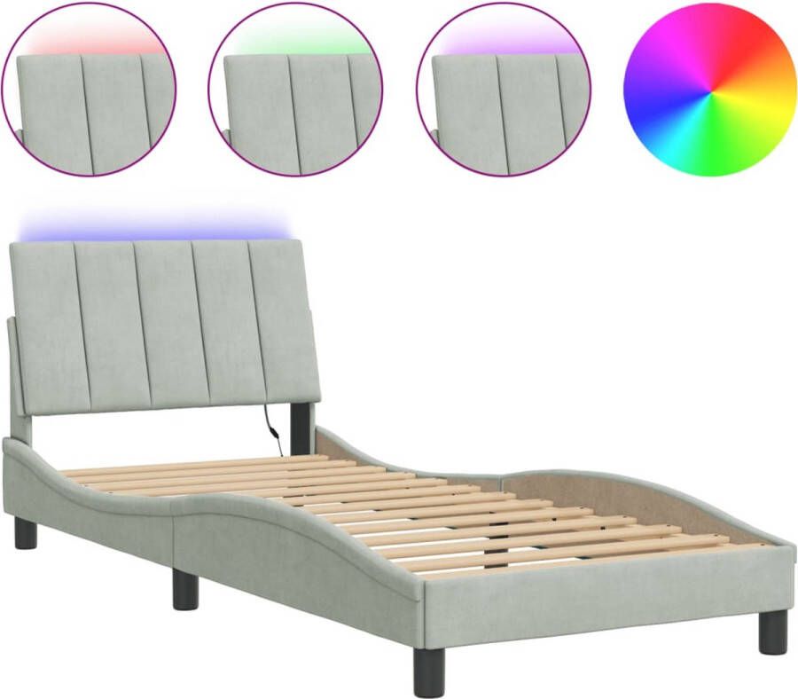 VidaXL Bedframe met LED zonder matras Hanko fluweel lichtgrijs 80x200 cm - Foto 2