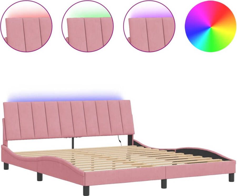 VidaXL Bedframe met LED zonder matras Hanko fluweel roze 180x200 cm