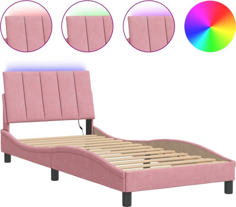VidaXL Bedframe met LED zonder matras Hanko fluweel roze 80x200 cm - Foto 2