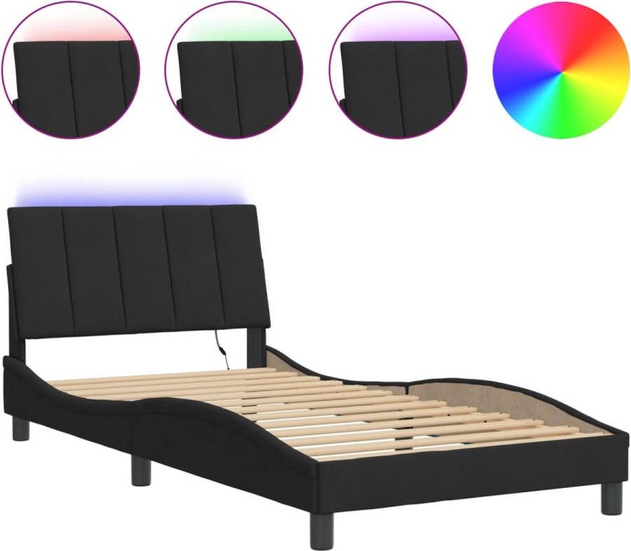 VidaXL Bedframe met LED zonder matras Hanko fluweel zwart 100x200 cm - Foto 2