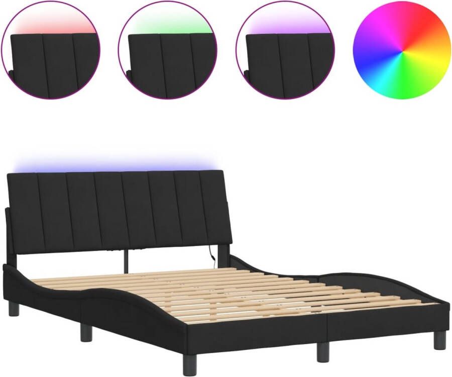 VidaXL Bedframe met LED zonder matras Hanko fluweel zwart 140x200 cm - Foto 2