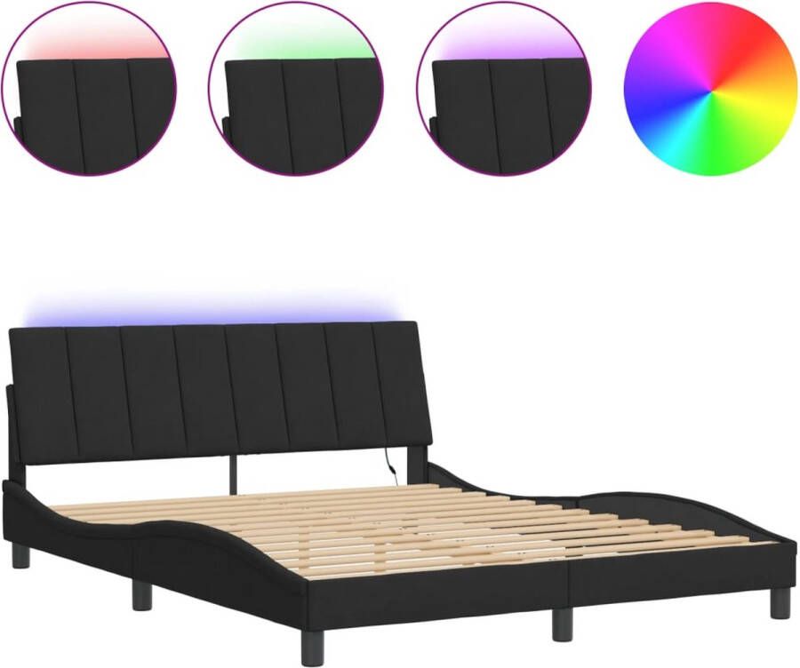VidaXL Bedframe met LED zonder matras Hanko fluweel zwart 160x200 cm