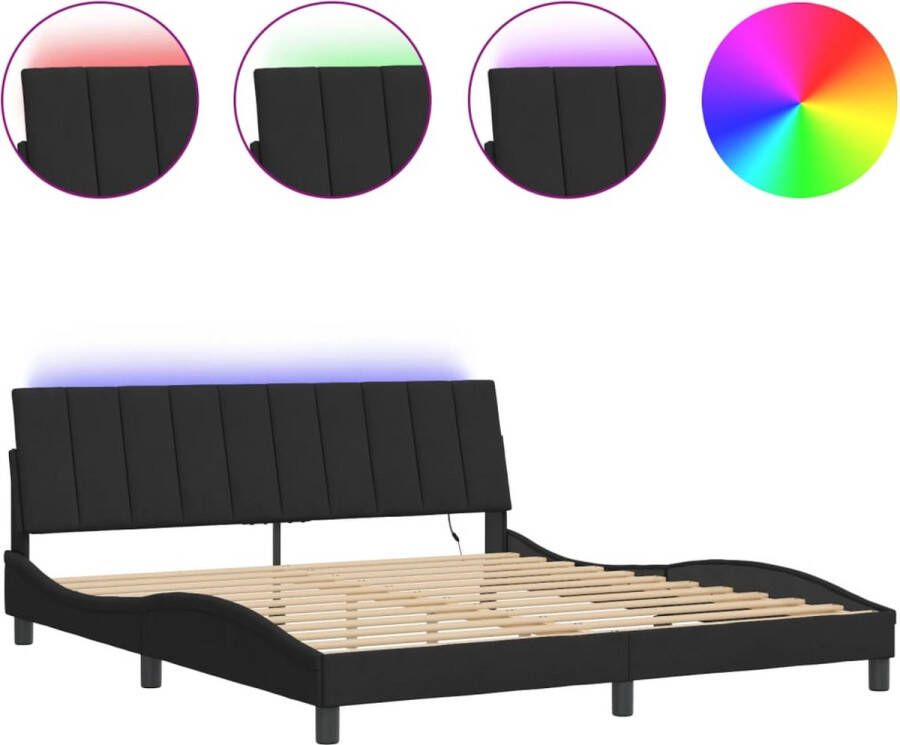 VidaXL Bedframe met LED zonder matras Hanko fluweel zwart 180x200 cm - Foto 2