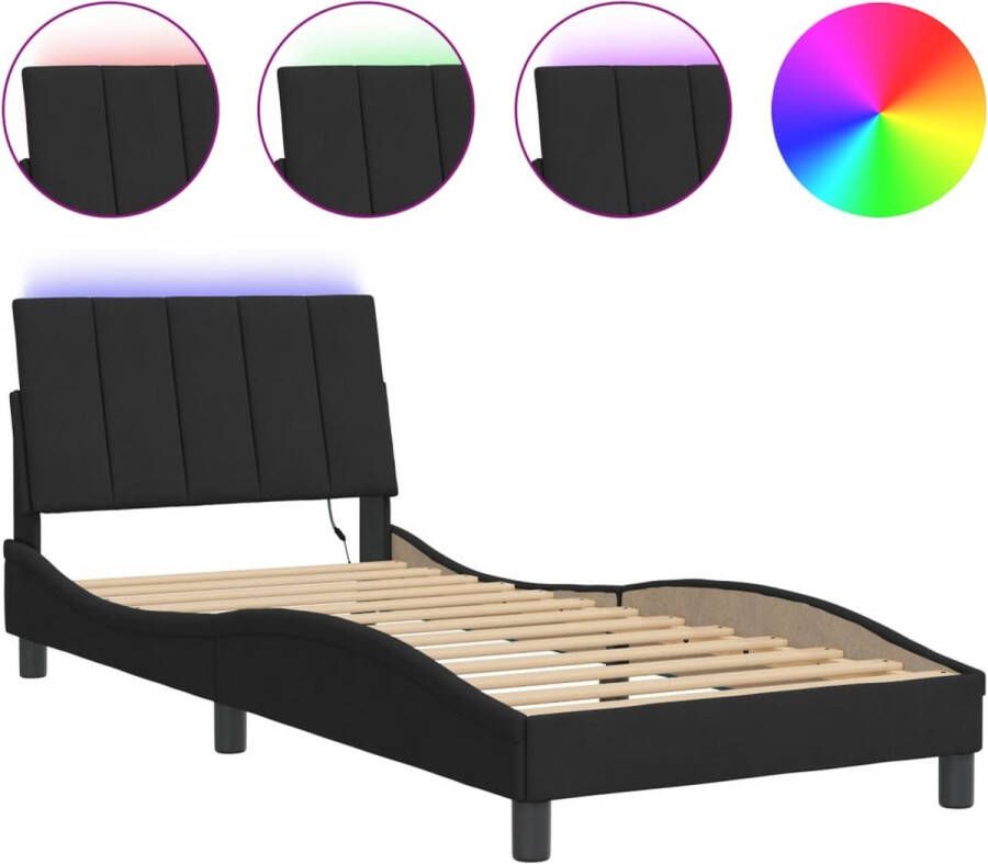 VidaXL -Bedframe-met-LED-verlichting-fluweel-zwart-90x190-cm - Foto 2