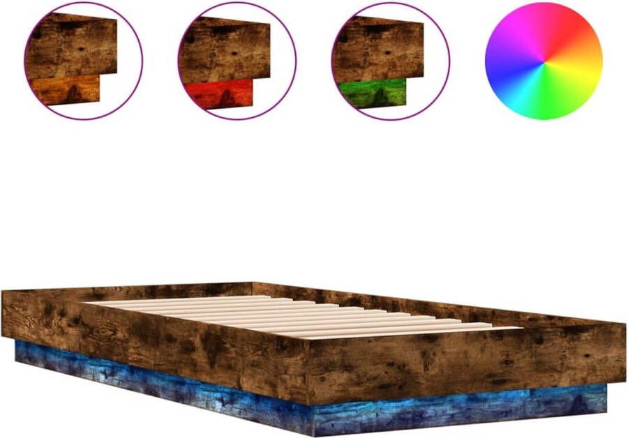 VidaXL -Bedframe-met-LED-verlichting-gerookt-eikenkleurig-100x200-cm