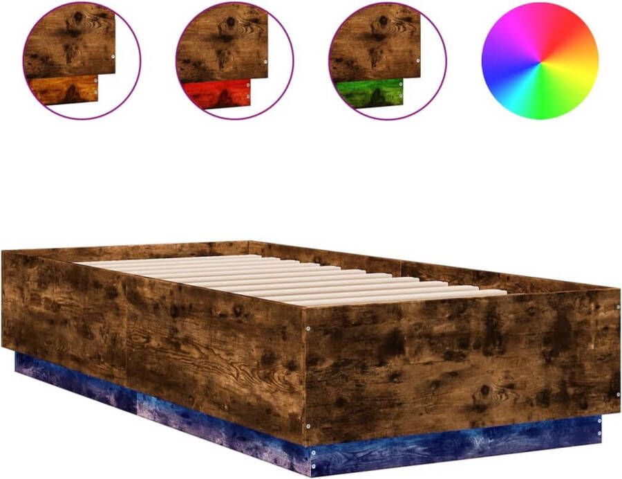 VidaXL -Bedframe-met-LED-verlichting-gerookt-eikenkleurig-100x200-cm - Foto 2