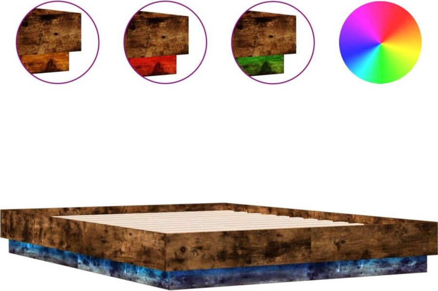 VidaXL -Bedframe-met-LED-verlichting-gerookt-eikenkleurig-120x190-cm - Foto 2