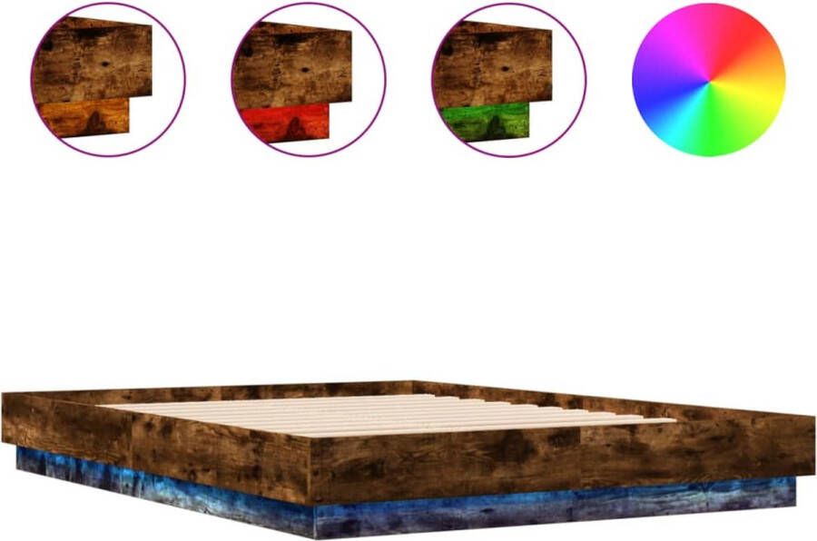 VidaXL -Bedframe-met-LED-verlichting-gerookt-eikenkleurig-160x200-cm - Foto 2