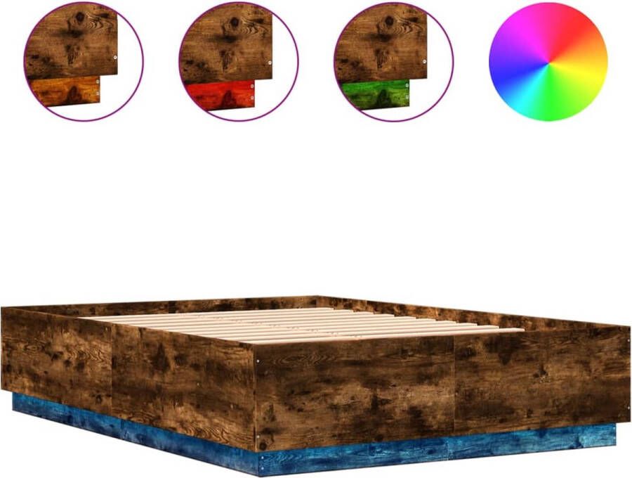 VidaXL -Bedframe-met-LED-verlichting-gerookt-eikenkleurig-160x200-cm - Foto 2