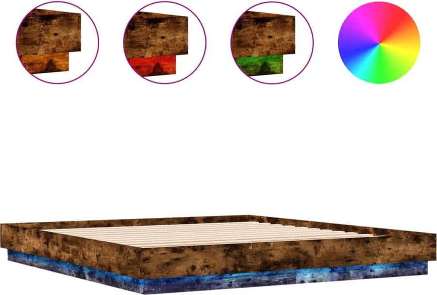 VidaXL -Bedframe-met-LED-verlichting-gerookt-eikenkleurig-200x200-cm - Foto 2