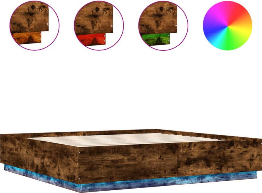 VidaXL -Bedframe-met-LED-verlichting-gerookt-eikenkleurig-200x200-cm - Foto 2