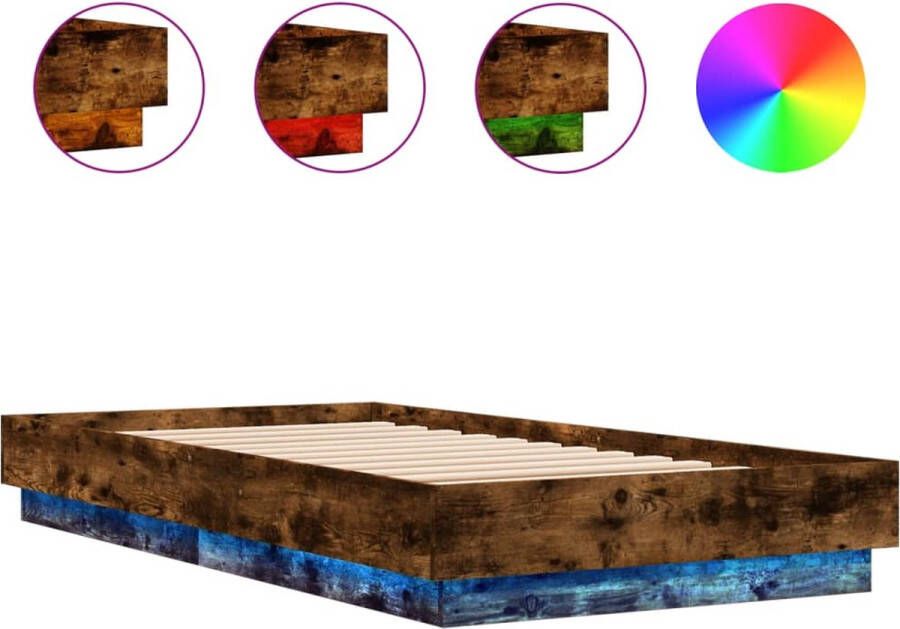 VidaXL -Bedframe-met-LED-verlichting-gerookt-eikenkleurig-90x190-cm - Foto 2