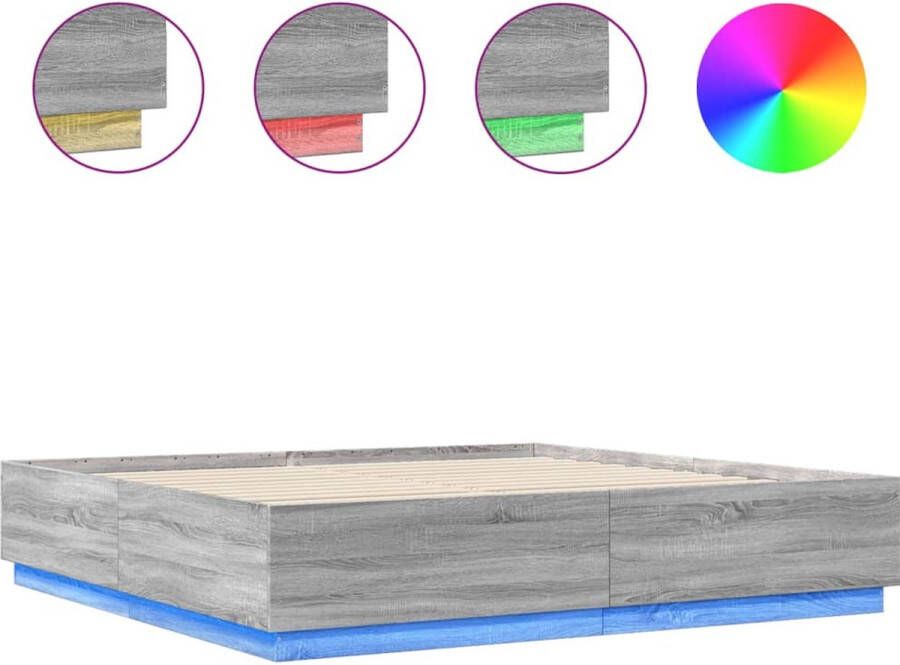 VidaXL -Bedframe-met-LED-verlichting-grijs-sonoma-eiken-180x200-cm - Foto 2