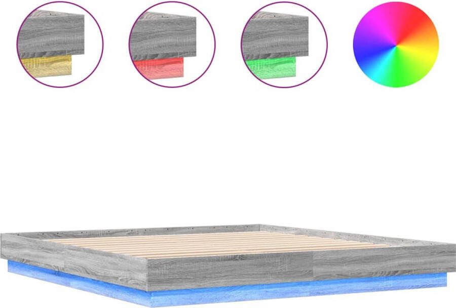 VidaXL -Bedframe-met-LED-verlichting-grijs-sonoma-eikenkleur-200x200-cm - Foto 2