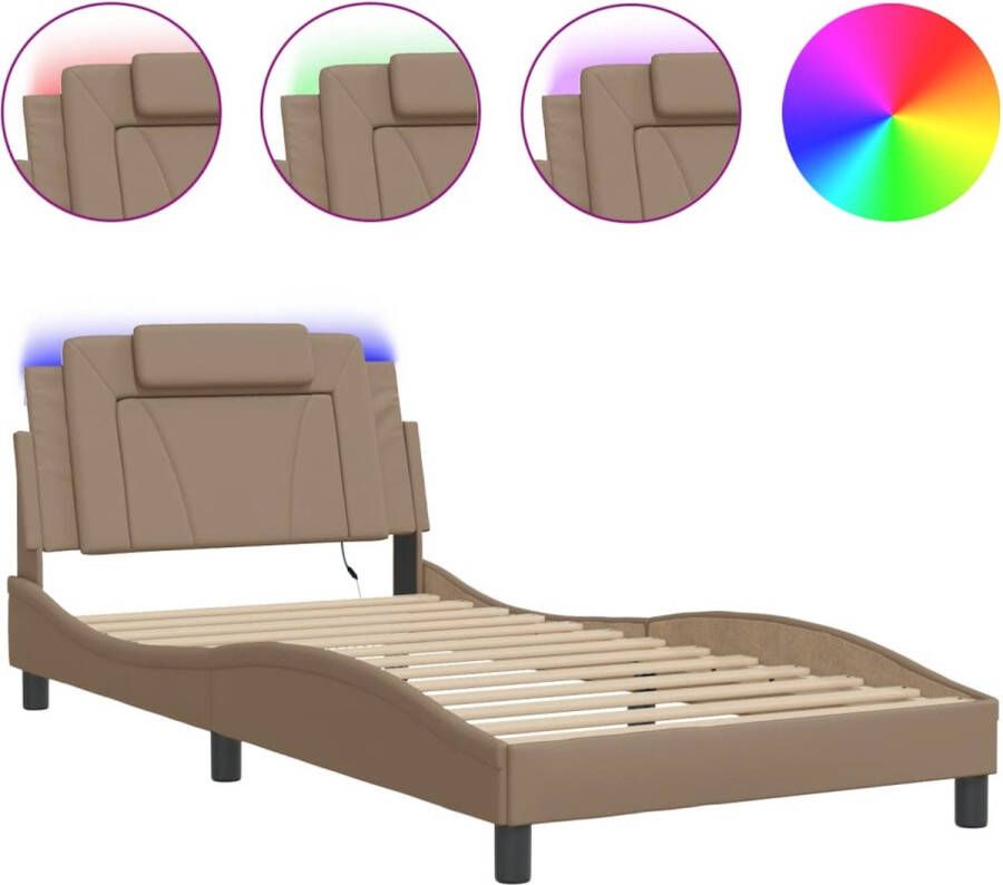 VidaXL Bedframe Viana met LED zonder matras kunstleer cappuccino 100x200 cm - Foto 3