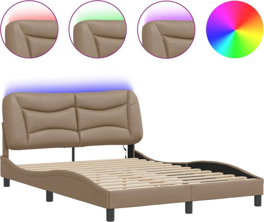 VidaXL Bedframe met LED zonder matras Hvar kunstleer cappuccino 140x190 cm - Foto 2