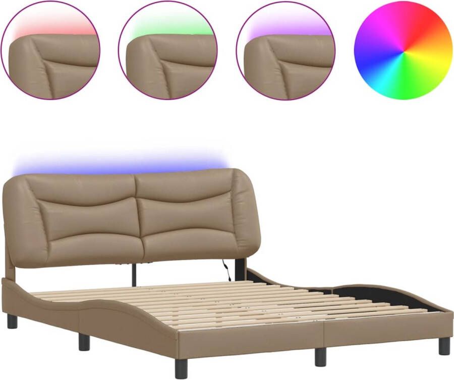 VidaXL Bedframe met LED zonder matras Hvar kunstleer cappuccino 160x200 cm - Foto 2