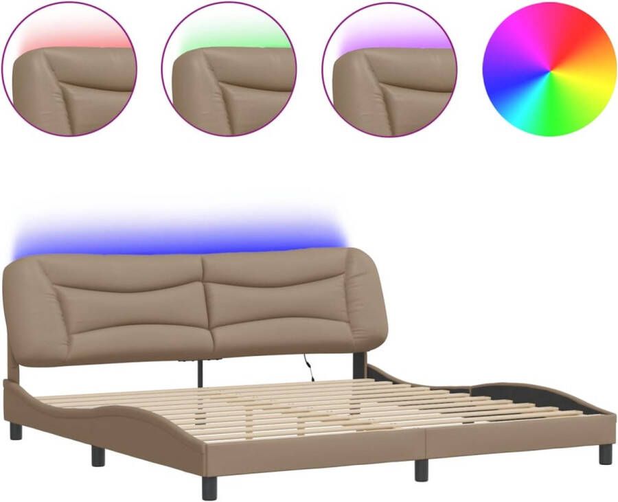 VidaXL Bedframe met LED zonder matras Hvar kunstleer cappuccino 200x200 cm - Foto 2