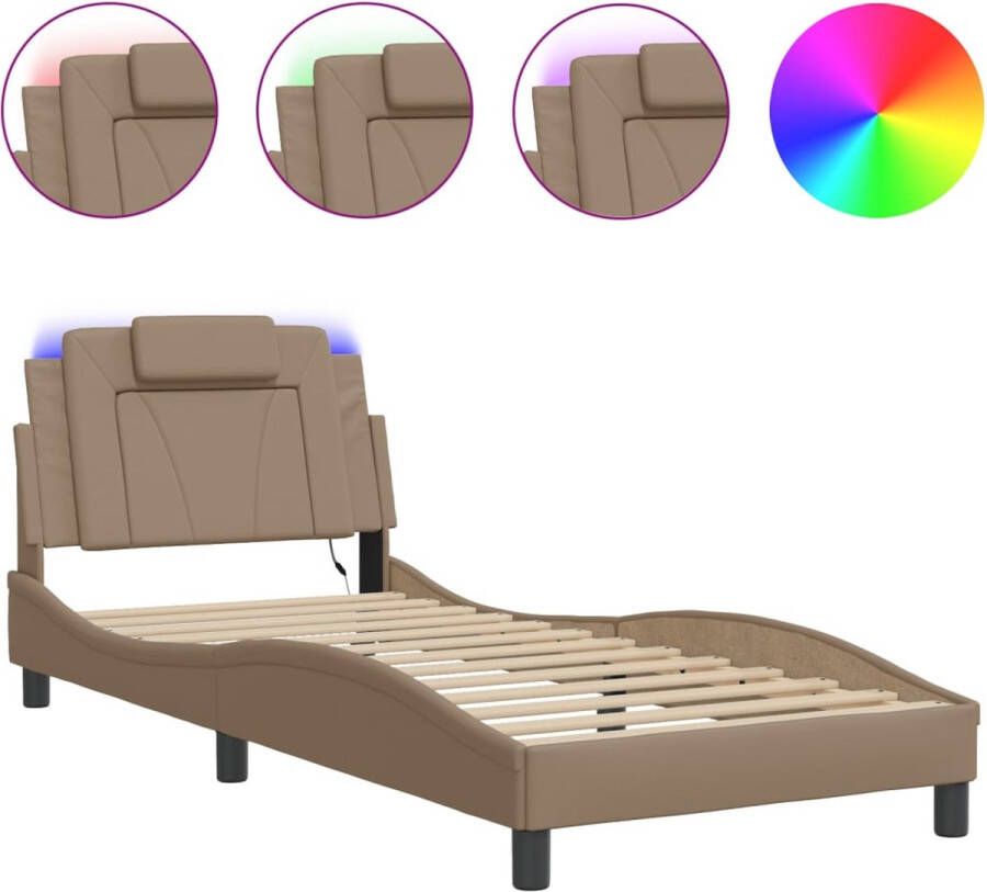 VidaXL Bedframe Viana met LED zonder matras kunstleer cappuccino 80x200 cm - Foto 3