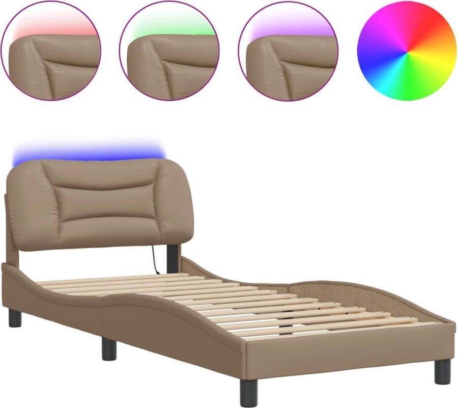 VidaXL Bedframe met LED zonder matras Hvar kunstleer cappuccino 80x200 cm - Foto 2