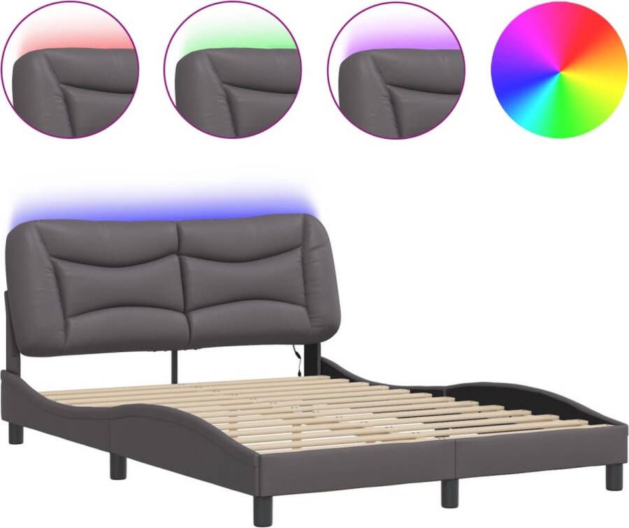 VidaXL Bedframe met LED zonder matras Hvar kunstleer grijs 120x200 cm - Foto 2