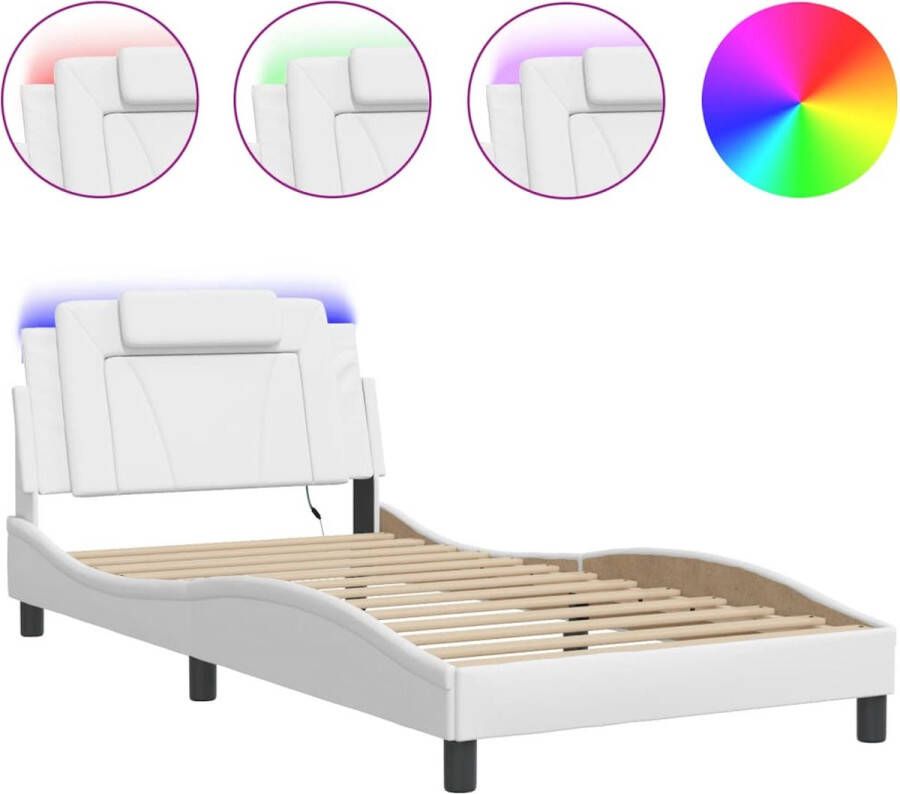 VidaXL Bedframe Viana met LED zonder matras kunstleer wit 100x200 cm - Foto 3
