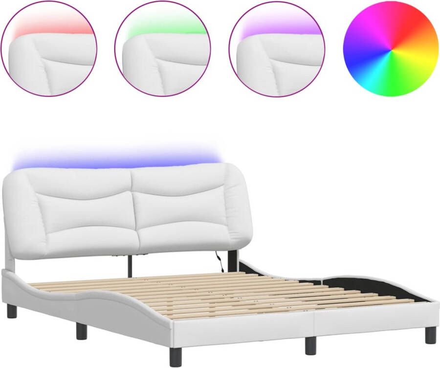 VidaXL Bedframe met LED zonder matras Hvar kunstleer wit 160x200 cm - Foto 2