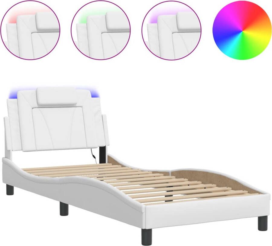 VidaXL Bedframe met LED zonder matras Zadar kunstleer wit 80x200 cm - Foto 3