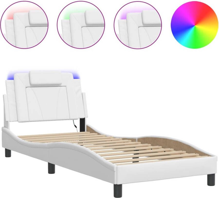 VidaXL Bedframe Viana met LED zonder matras kunstleer wit 90x200 cm - Foto 3