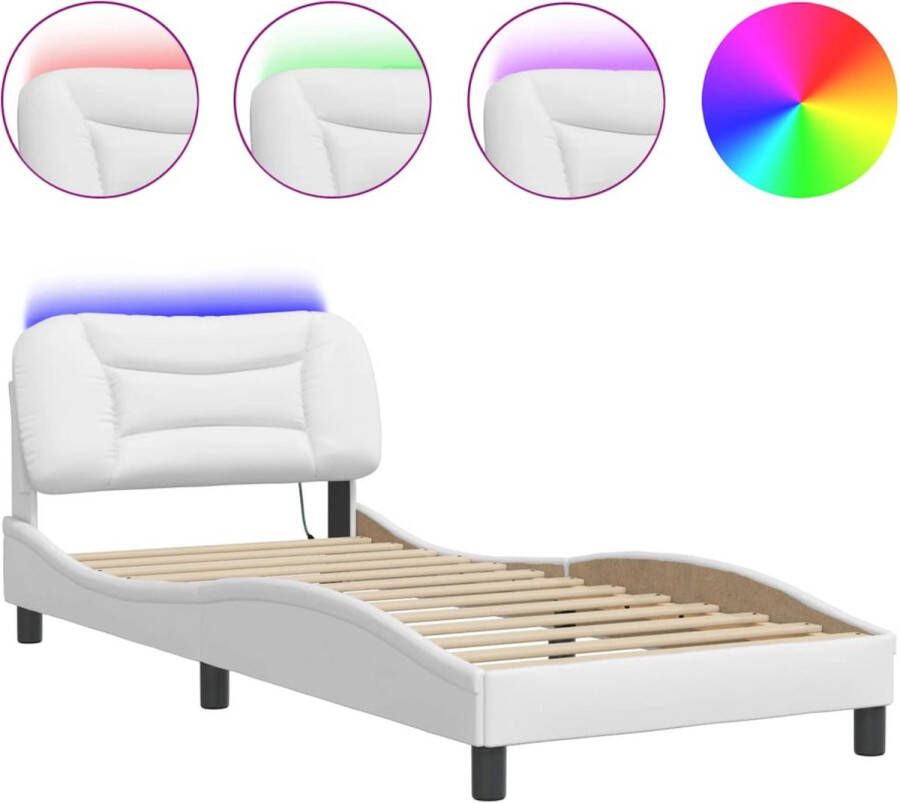VidaXL Bedframe met LED zonder matras Hvar kunstleer wit 90x200 cm - Foto 2