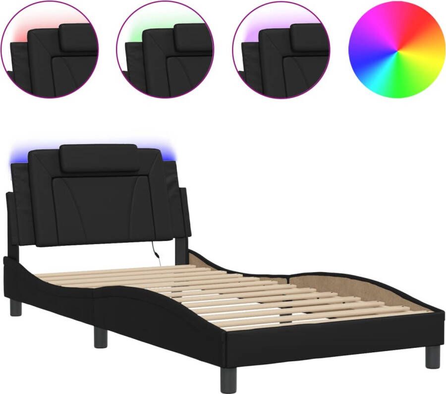 VidaXL Bedframe Viana met LED zonder matras kunstleer zwart 100x200 cm - Foto 2