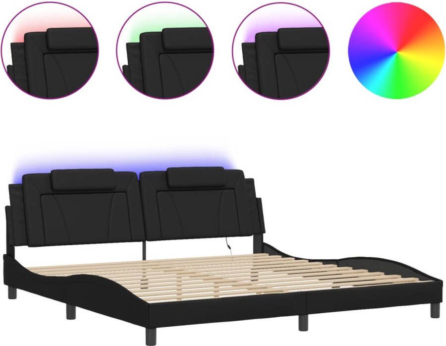 VidaXL -Bedframe-met-LED-verlichting-kunstleer-zwart-200x200-cm - Foto 2