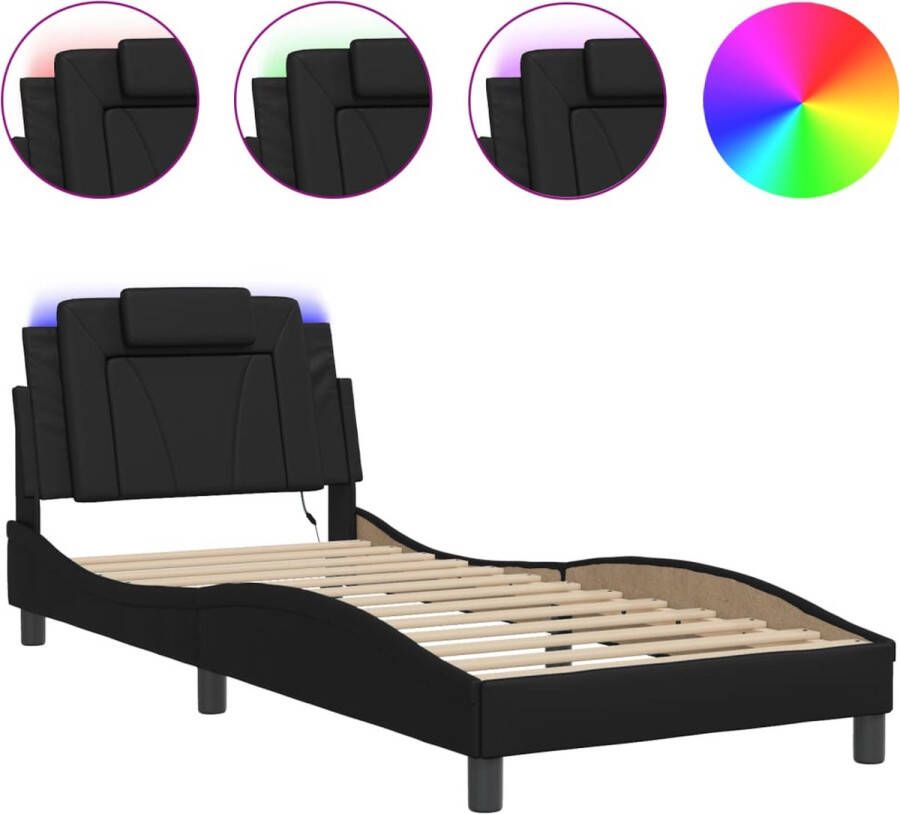 VidaXL -Bedframe-met-LED-verlichting-kunstleer-zwart-90x190-cm - Foto 2