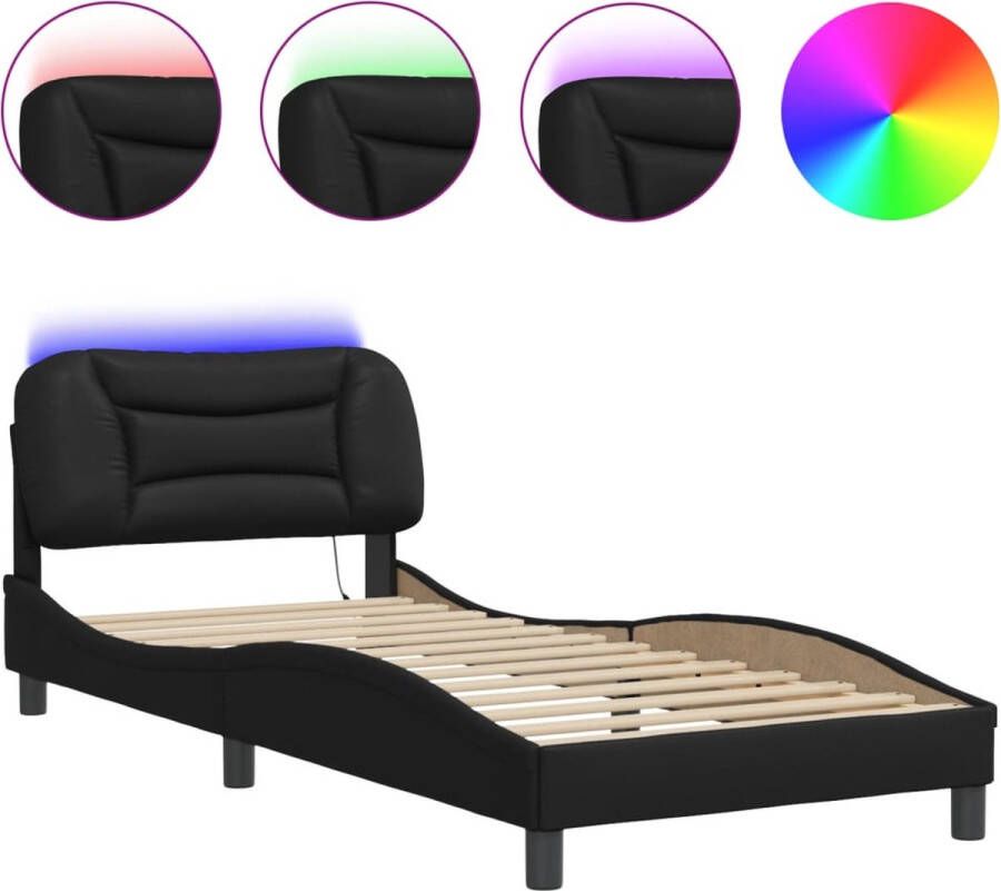 VidaXL Bedframe met LED zonder matras Hvar kunstleer zwart 90x190 cm - Foto 2