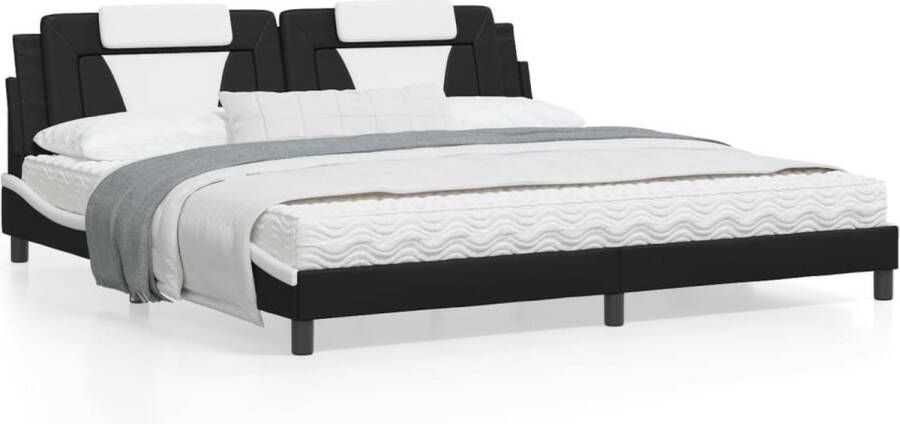 VidaXL Bedframe met LED zonder matras Zadar kunstleer zwart en wit 200x200 cm - Foto 7