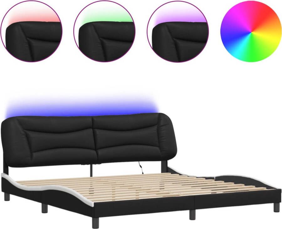 VidaXL Bedframe met LED zonder matras Zadar kunstleer zwart en wit 200x200 cm - Foto 3