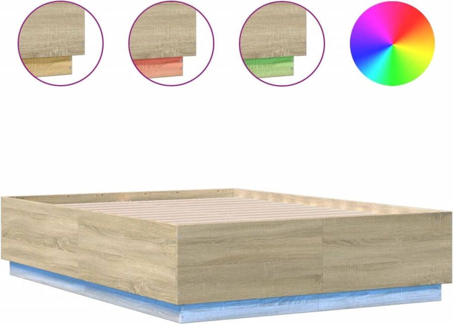 VidaXL -Bedframe-met-LED-verlichting-sonoma-eikenkleurig-140x200-cm - Foto 2