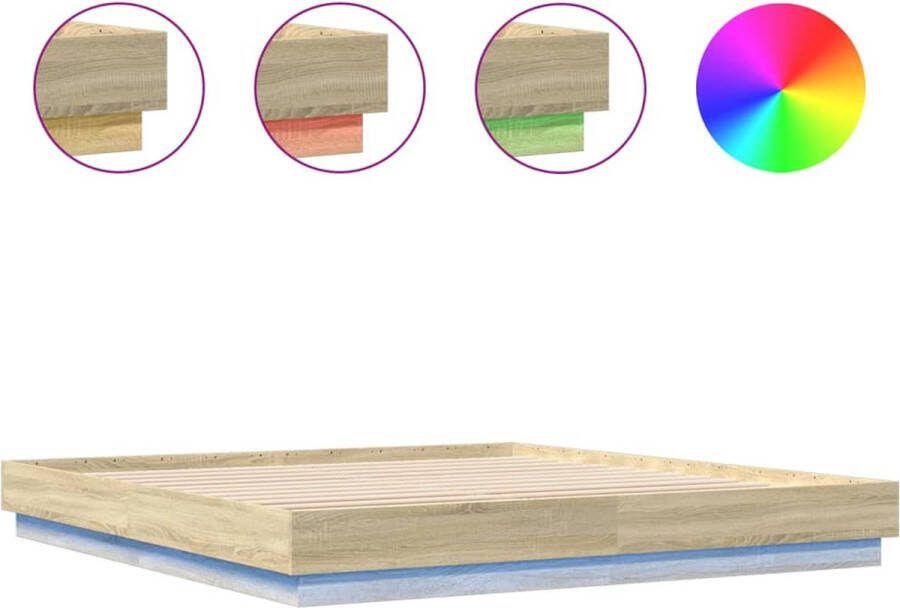VidaXL -Bedframe-met-LED-verlichting-sonoma-eikenkleurig-200x200-cm