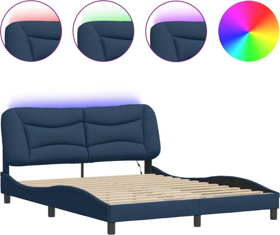 VidaXL Bedframe met LED zonder matras Hvar 160x200 cm stof blauw - Foto 2