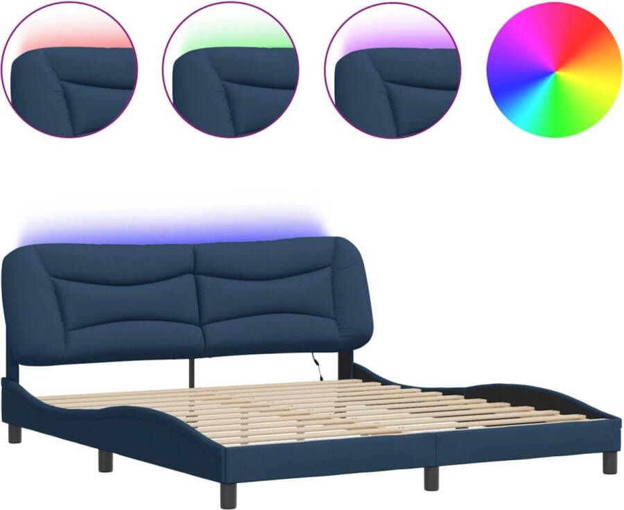 VidaXL Bedframe met LED zonder matras Hvar 180x200 cm stof blauw - Foto 2