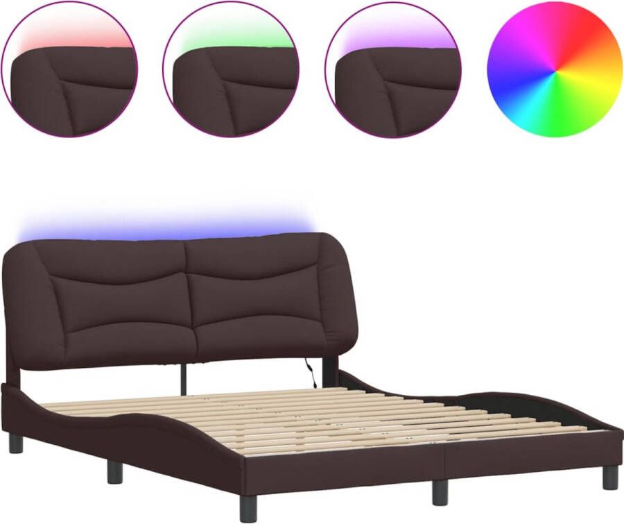 VidaXL Bedframe met LED zonder matras Hvar 160x200 cm stof donkerbruin - Foto 2