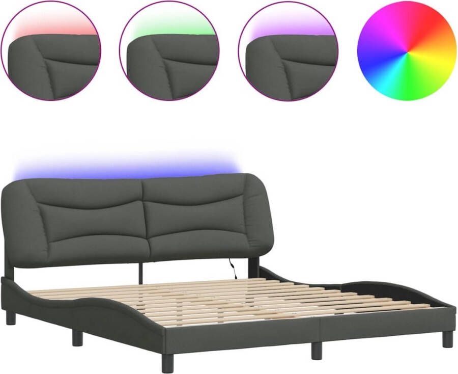 Vida XL Bedframe met LED-verlichting stof donkergrijs 180x200 cm SKU: V3213719 - Foto 2