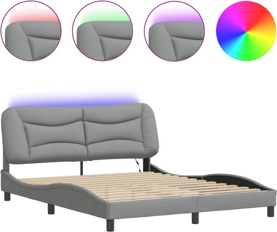 Vida XL Bedframe met LED-verlichting stof lichtgrijs 160x200 cm SKU: V3213711 - Foto 2