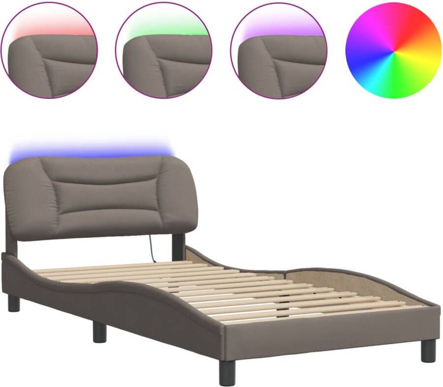 VidaXL Bedframe met LED zonder matras Hvar 100x200 cm stof Taupe - Foto 2