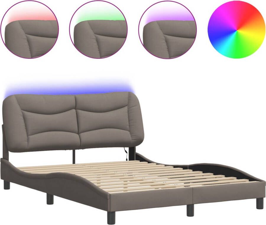 VidaXL Bedframe met LED zonder matras Hvar 120x200 cm stof taupe - Foto 2